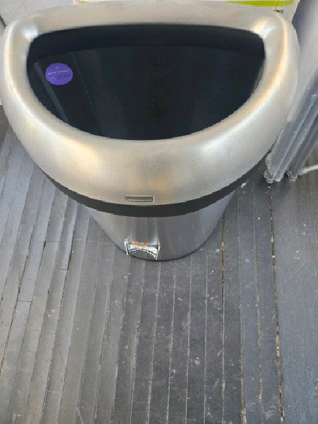 simplehuman 80 Liter / 21.1 Gallon Semi-Round Open Top Trash Can, Commercial Grade Heavy Gauge Brushed Stainless Steel - open_box