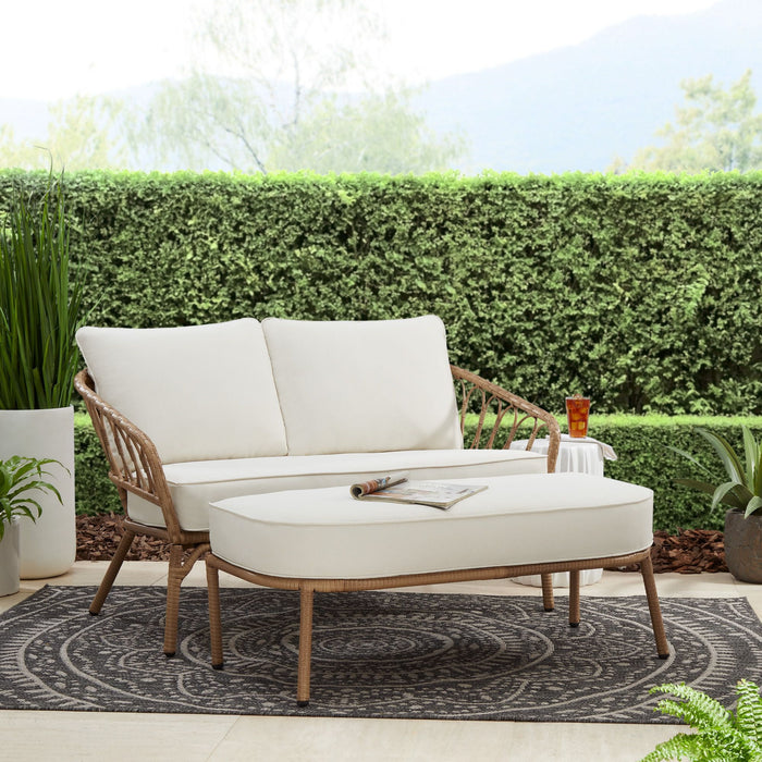 Better Homes & Gardens Willow Sage All-Weather Wicker Outdoor Loveseat and Ottoman Set, Beige - new