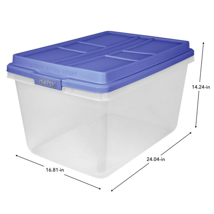 Hefty 72 Quart Clear Plastic Storage Bin with Blue HI-RISE Lid, Adult - new