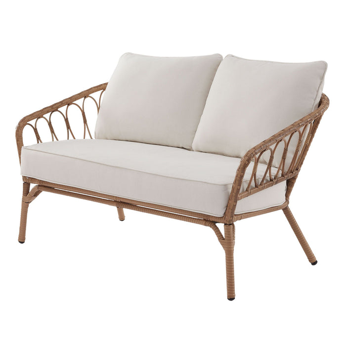 Better Homes & Gardens Willow Sage All-Weather Wicker Outdoor Loveseat and Ottoman Set, Beige - new