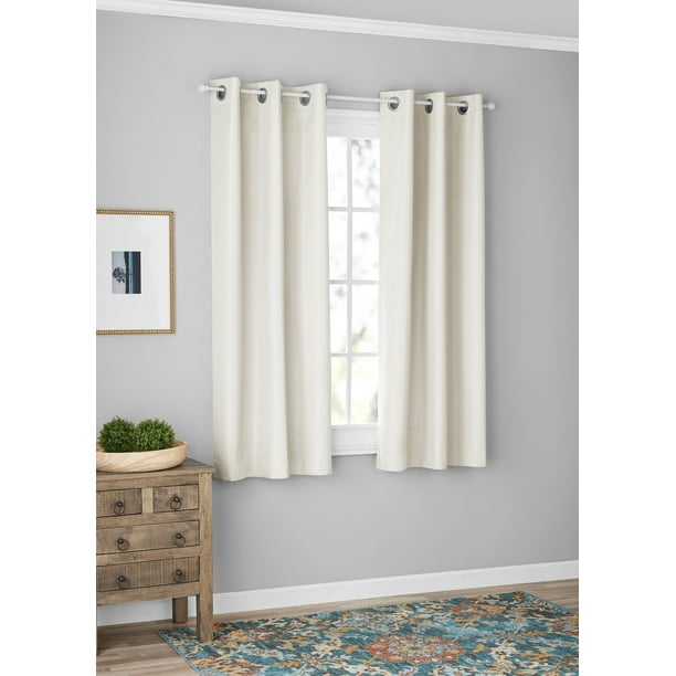 Mainstays Textured Solid Blackout Grommet Curtain Panel Pair, Set of 2, Ivory, 37" W x 63" L - open_box