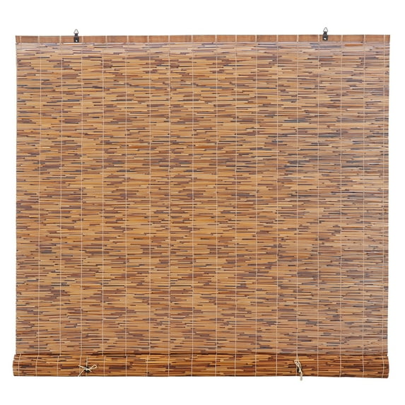 Backyard X-Scapes Reed Blinds Manual Roll-Up Cord Free Roman Shades, Chocolate, 72" W x 72" L - open_box