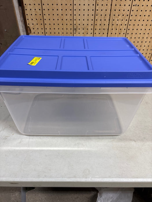 Hefty 72 Quart Clear Plastic Storage Bin with Blue HI-RISE Lid, Adult - new