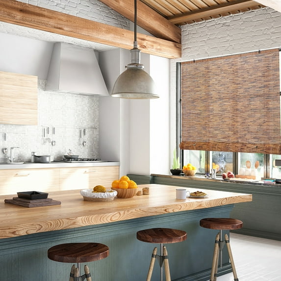 Backyard X-Scapes Reed Blinds Manual Roll-Up Cord Free Roman Shades, Chocolate, 72" W x 72" L - open_box