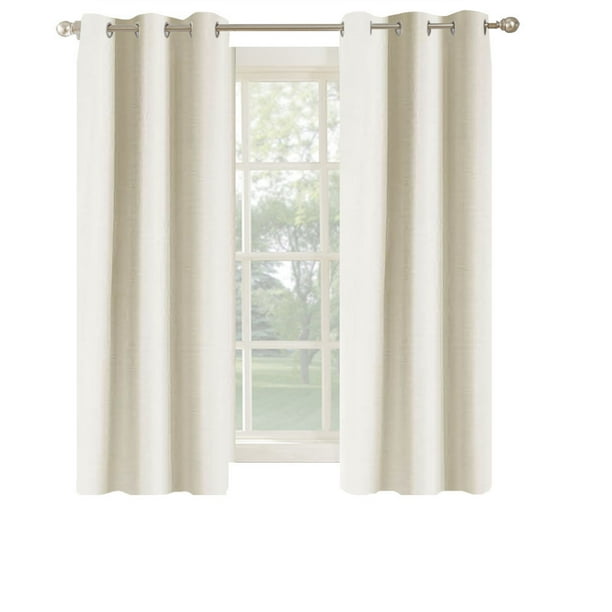 Mainstays Textured Solid Blackout Grommet Curtain Panel Pair, Set of 2, Ivory, 37" W x 63" L - open_box