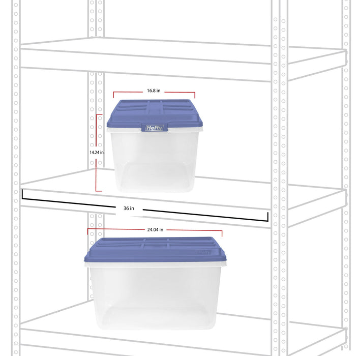 Hefty 72 Quart Clear Plastic Storage Bin with Blue HI-RISE Lid, Adult - new