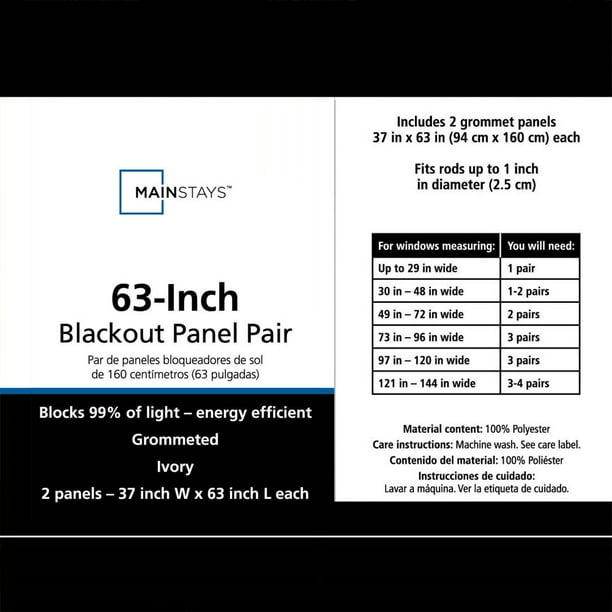 Mainstays Textured Solid Blackout Grommet Curtain Panel Pair, Set of 2, Ivory, 37" W x 63" L - open_box
