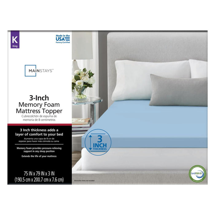 Mainstays 3" Memory Foam Mattress Topper, King - new