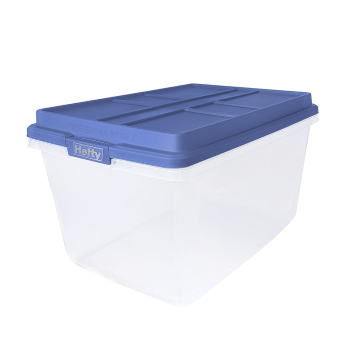 Hefty 72 Quart Clear Plastic Storage Bin with Blue HI-RISE Lid, Adult - new