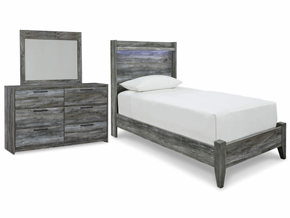 Baystorm Gray Baystorm Twin Panel Bed with Mirrored Dresser - Brand New