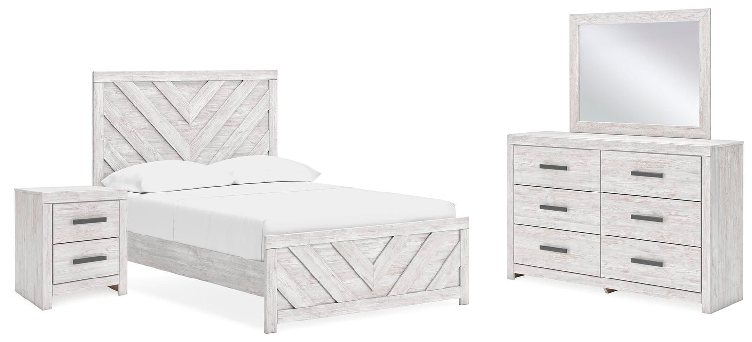 Cayboni Whitewash Cayboni Full Panel Bed with Mirrored Dresser and Nightstand - Brand New