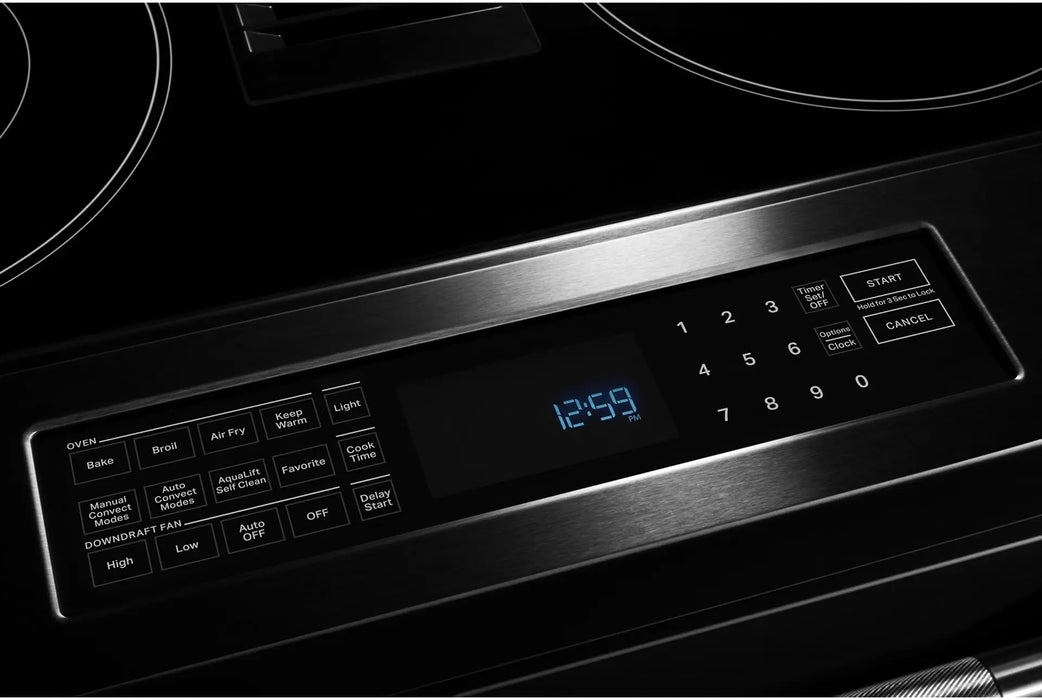 JennAir  30 Inch Slide-In Dual Fuel Range with 4 Sealed Burners, 6.2 cu. ft. Oven Capacity, Continuous Grates, Self-Clean Mode, Downdraft Ventilation, and True Convection: Stainless Steel - used_good