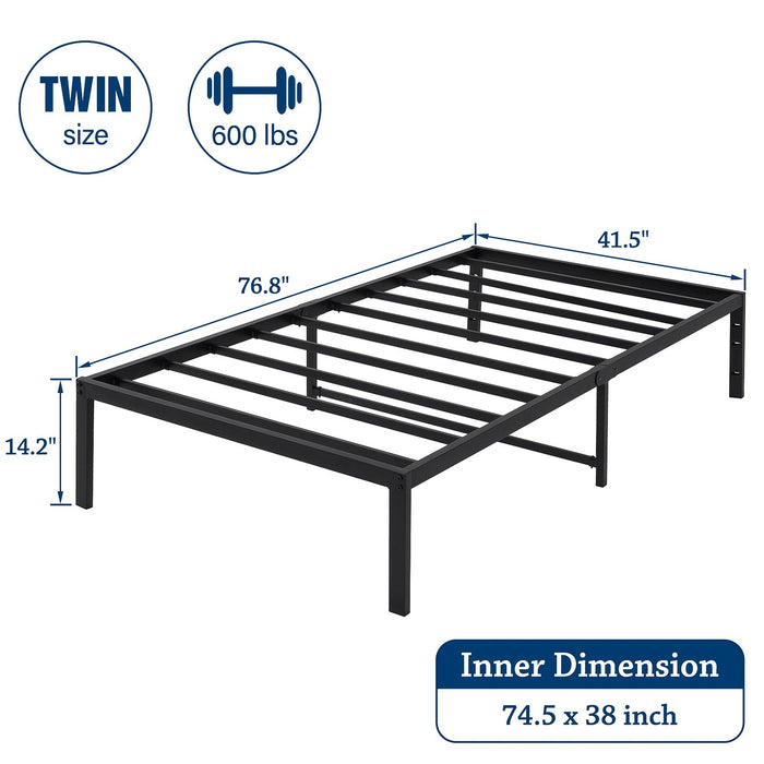 Lusimo Twin Bed Frame No Box Spring Needed 14 inch Heavy Duty Metal Platform Bed Frame Twin Size Anti Slip Support Easy Lock Assembly, Black - new