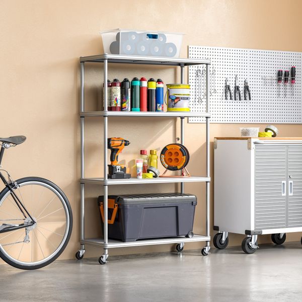 Seville Classics HOME 4-Tier Steel Shelving with Shelf Liners, 36" W x 14" D x 56.5" H, Platinum - new