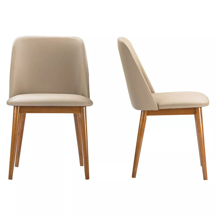 (Set Of 2) Lavin Mid-Century Faux Leather Dining Chairs - Brown Walnut/Beige - Baxton Studio: Upholstered, Wood Legs, Armless - new