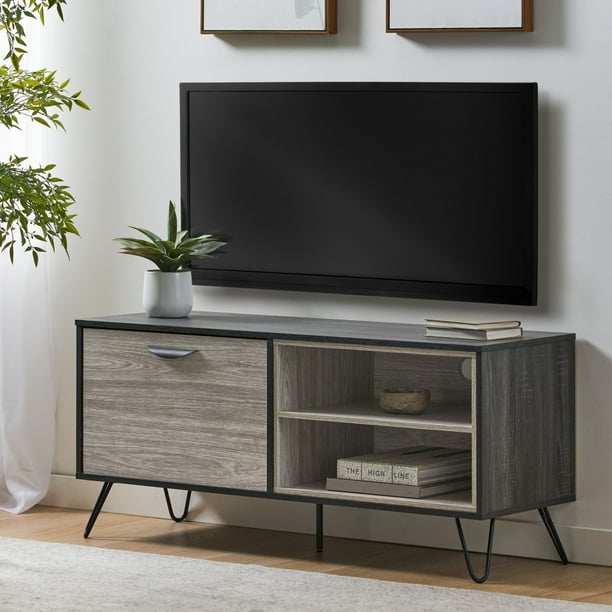 Modern TV Stand for 55 inch TV,Mid Century Modern TV Console, Entertainment Center with Storage for Living Room,Gray - open_box