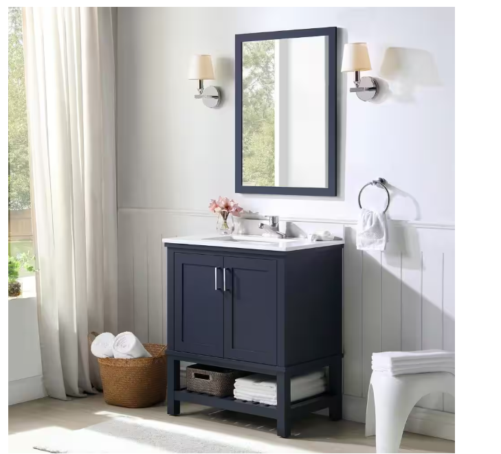 Tupelo 30 in. Single Sink Midnight Blue Bath Vanity with White Engineered Stone Top (Assembled) - open_box