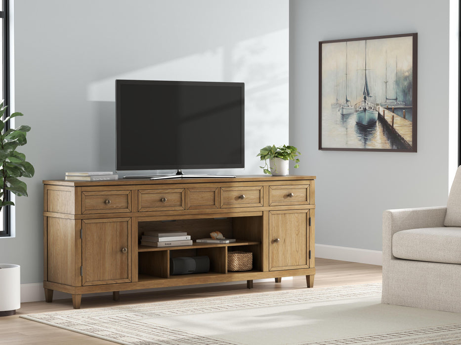 Sharlance Light Brown XL TV Stand w/Fireplace Option