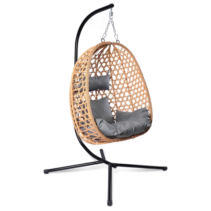 Egg Chair with Stand, Patio Wicker Bifanuo Hanging Chair, Hammock Swing Chair, 350LBS Capacity for Bedroom, Balcony, Garden - new