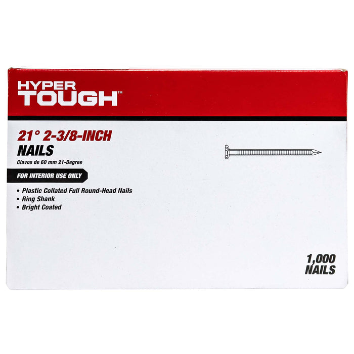Hyper Tough 21-Degree 2-3/8 in. Plastic Collated Framing Nails, 1000 Count, Hardware Nails - new