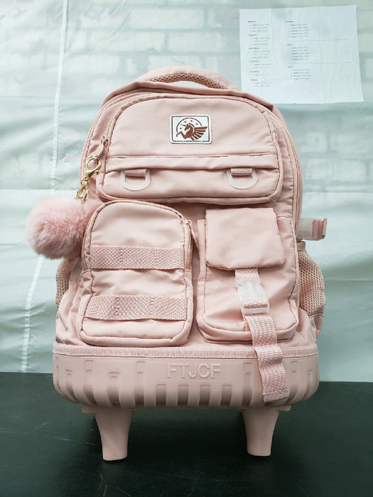 AGSDON Rolling Backpack for Girls and Women, Roller Wheels School Bookbag, Wheeled Suitcase Backpacks with Lunch Bag for Teen - Pink - new