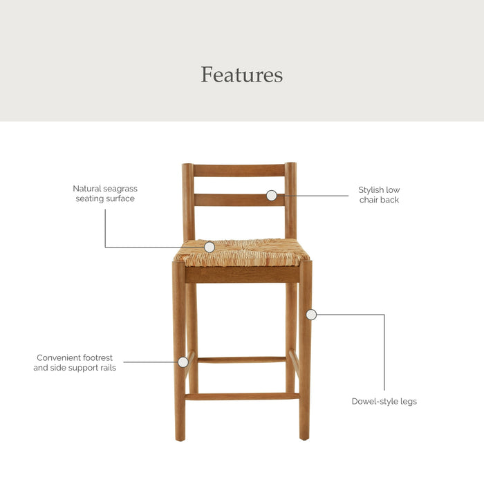 My Texas House Laurel Counter Stools with Woven Seagrass Seat, Kitchen, Warm Brown, 2 Pack - open_box