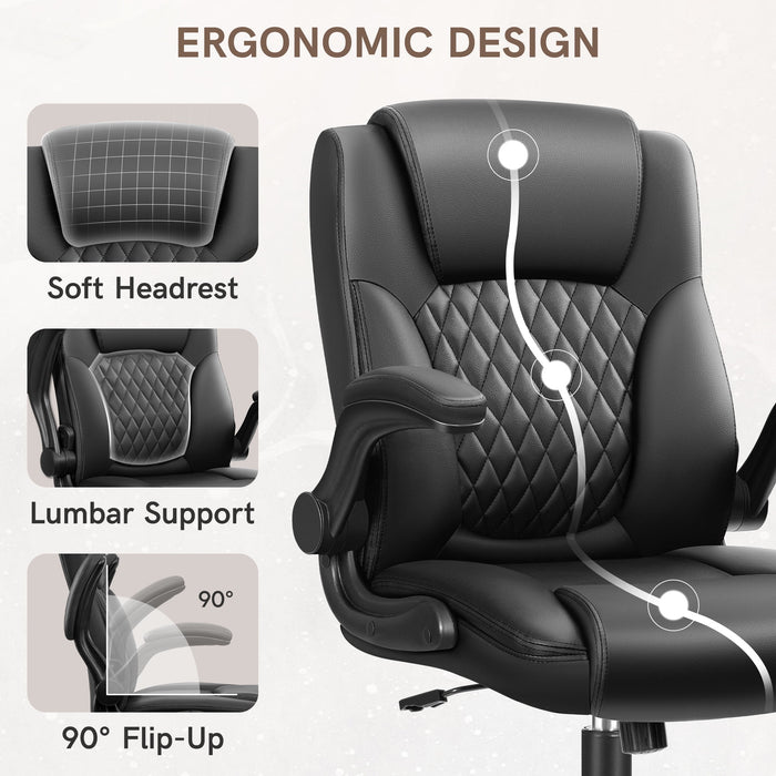 COOLHUT Leather Office Chair, Big and Tall Office Chair 400LBS Wide Seat Ergonomic Computer Desk Chair High Back Executive Leather Chair Adjustable Task Chair Lumbar Back with 8-Year Warranty, Black - new