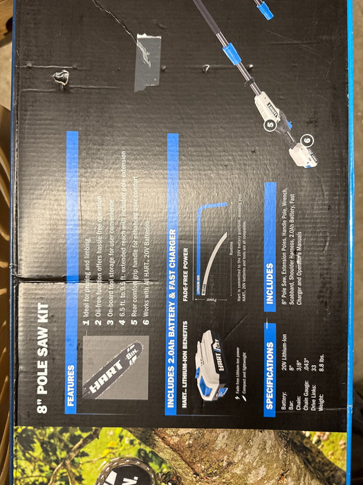 HART 20-Volt 8-Inch Pole Saw Kit, (1) 2.0 Ah Lithium Ion Battery - use_like_new