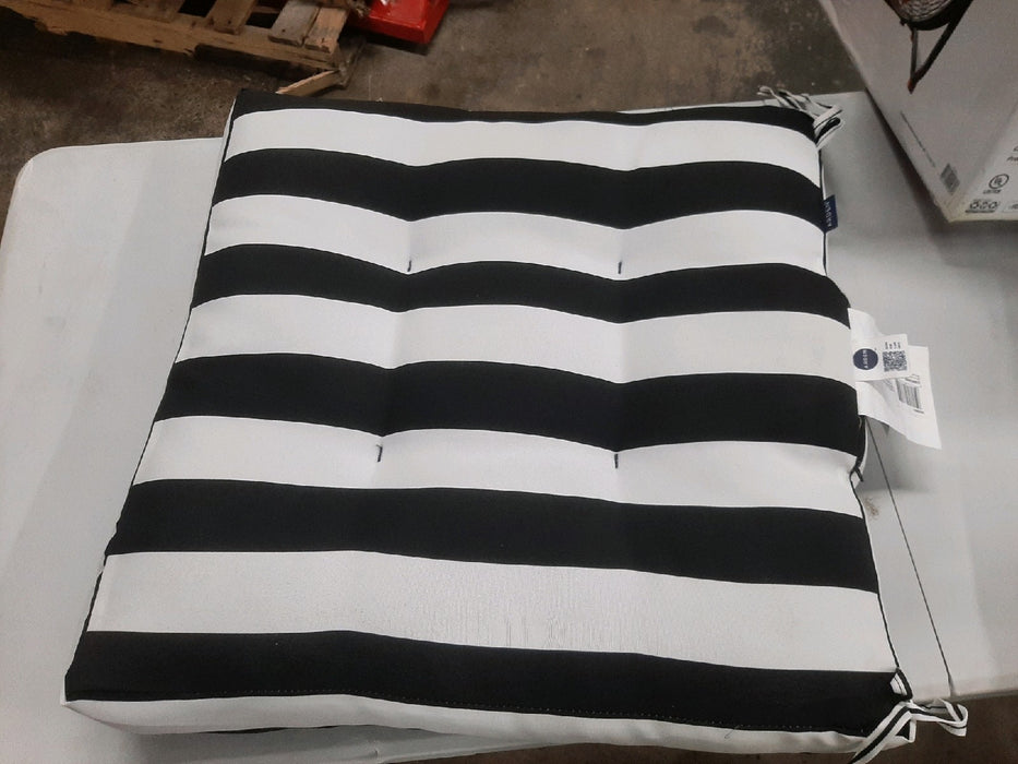 Providence Black Awning Stripe Outdoor Wicker Seat Cushion - open_box