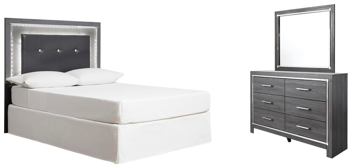 Lodanna Gray Lodanna Full Upholstered Panel Headboard Bed with Mirrored Dresser