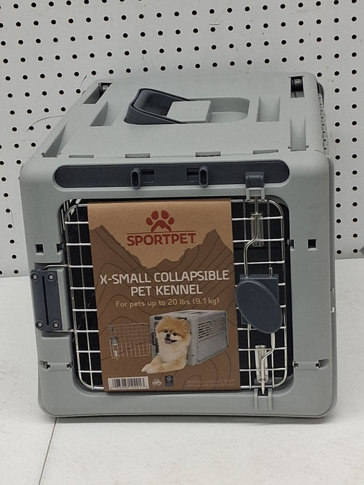 Sport Pet Designs 19-Inch Collapsible Plastic Dog Kennel, Portable Folding Pet Carrier for Small Dogs and Pets up to 20 lbs, Gray, XS - new