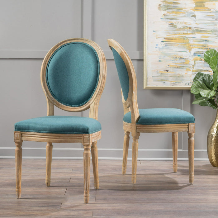 Christopher Knight Home Phinnaeus French Country Fabric Dining Chairs (Set of 2) by Side Chairs Dark Teal French Country, Traditional - new