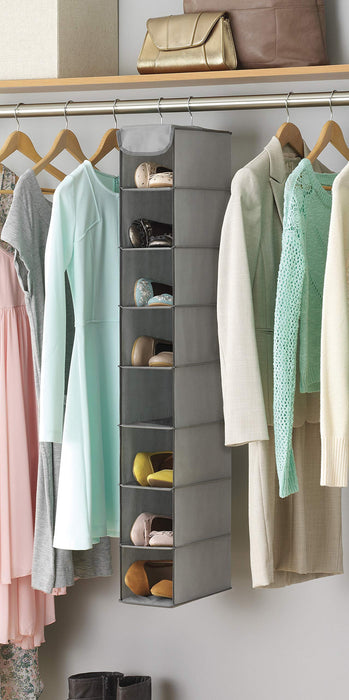 Whitmor Hanging Shoe Shelves - 8 Section - Closet Organizer - Grey - new