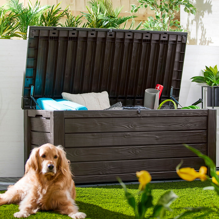 Keter Westwood Outdoor 150 Gal Deck Storage Box for Tools, Brown - new