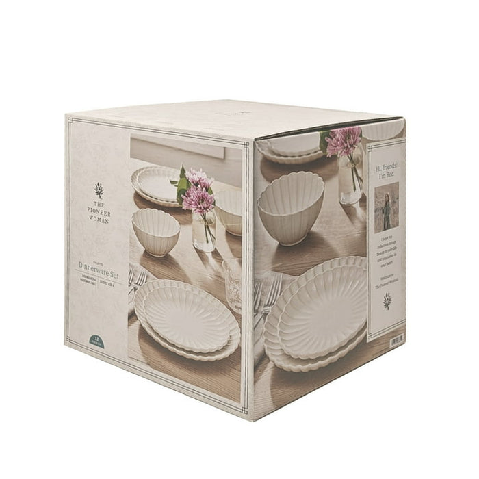 The Pioneer Woman Colette 12-Piece Stoneware Dinnerware Set, Cream - new