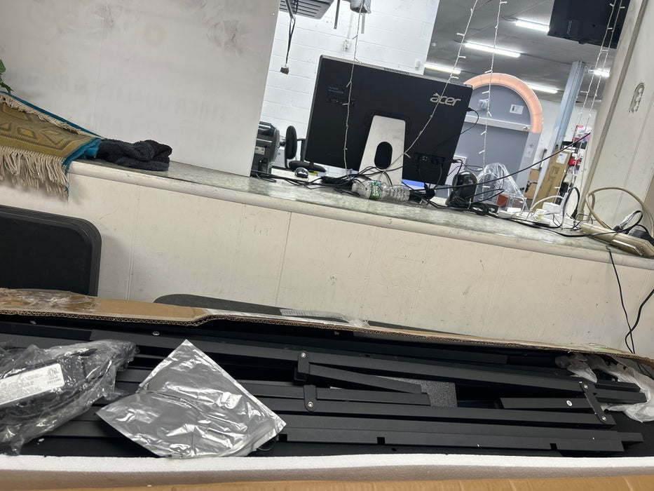 Behost Queen Size Bed Frame Floating Platform Upholstered with LED Lighting and Built-in Charging Station, Metal Frame, Gray - new