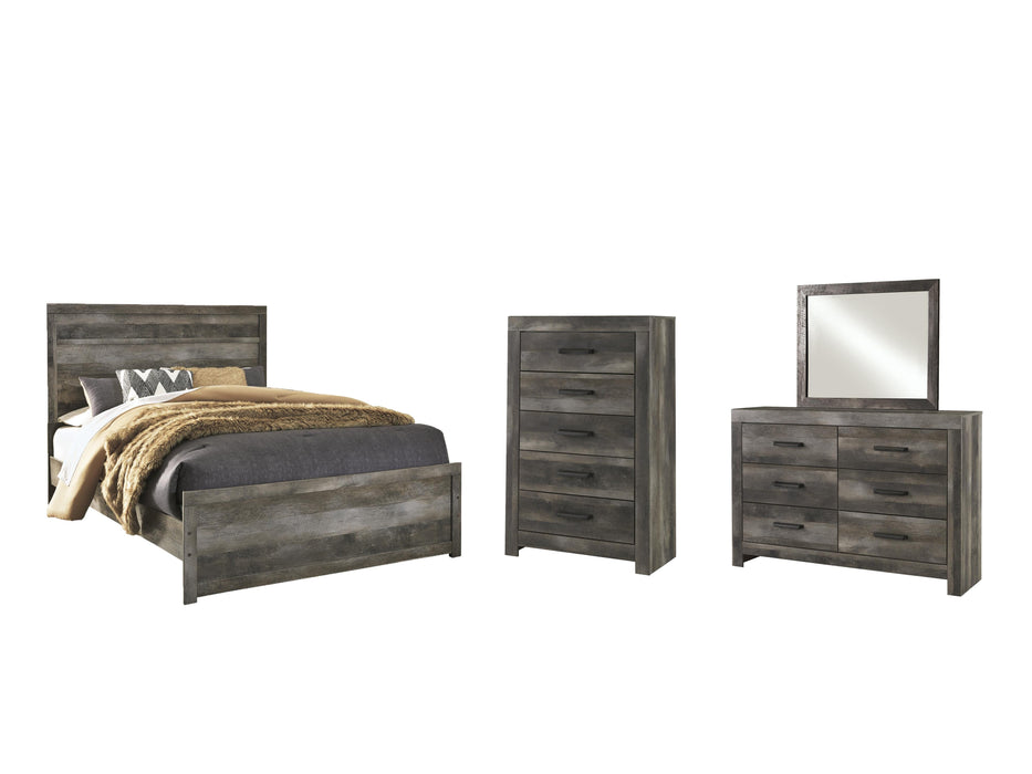 Wynnlow Gray Wynnlow Queen Panel Bed with Mirrored Dresser and Chest