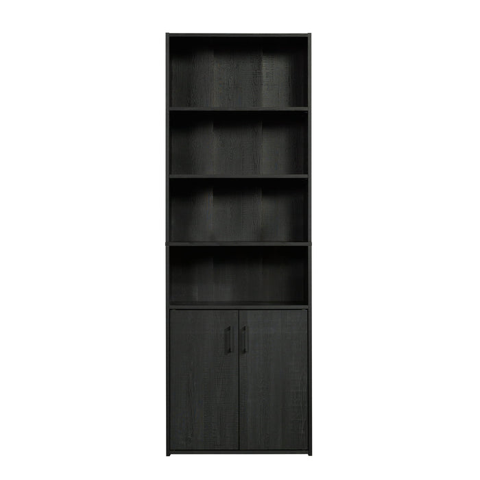 Mainstays Traditional 5 Shelf Bookcase with Doors, Black Finish - new