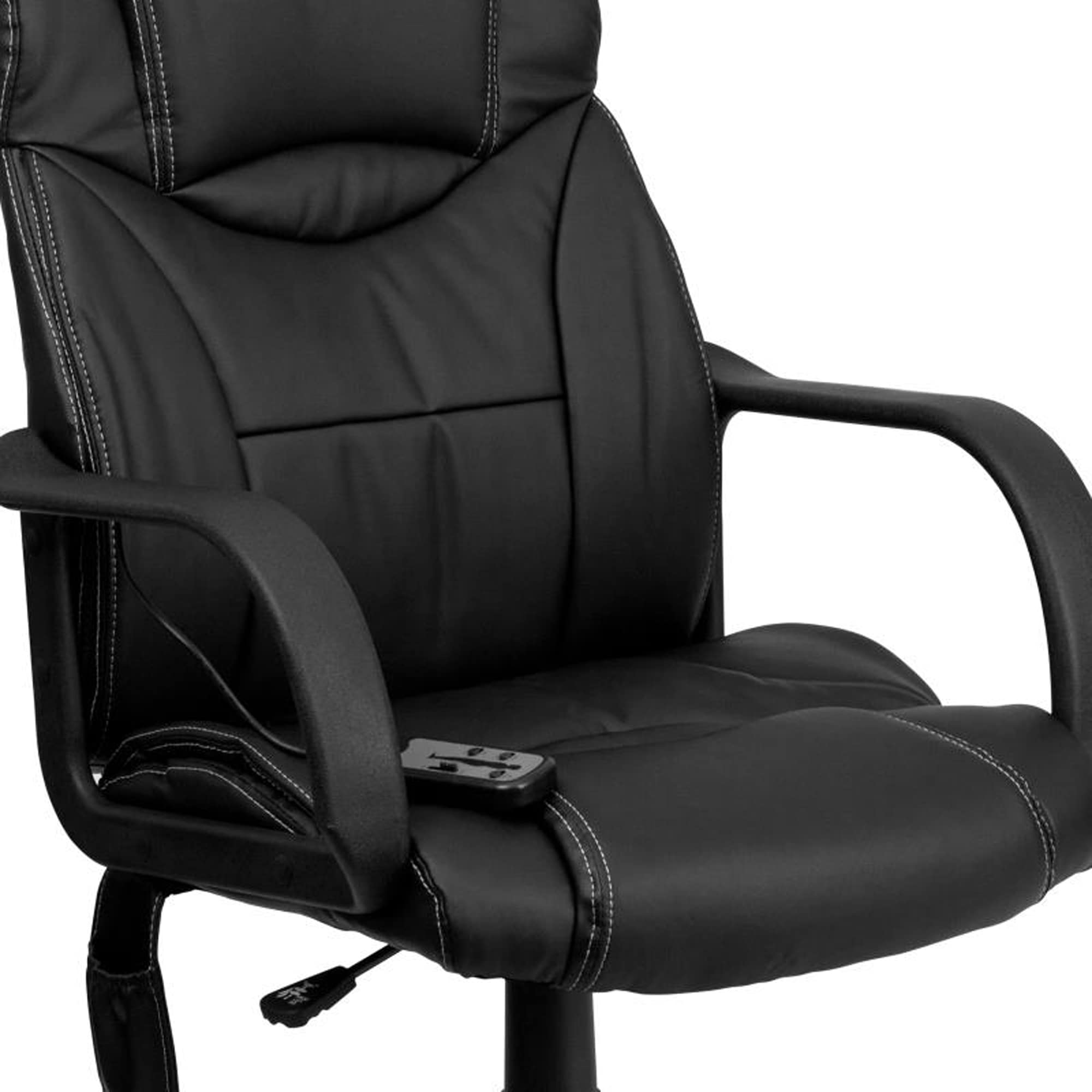 Offex High Back Massaging Black Leather Executive Office Chair - open_box