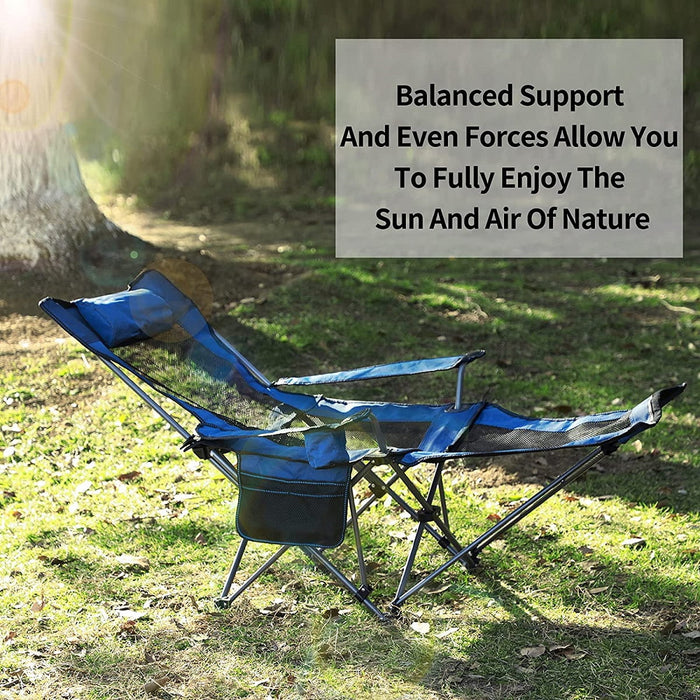 Camping Lounge Chair Portable Reclining Camping Chair Folding Camping Chair with Footrest,Headrest & Storage Bag,Mesh Recliner with Backpack, 300lbs Weight Capacity - display_model