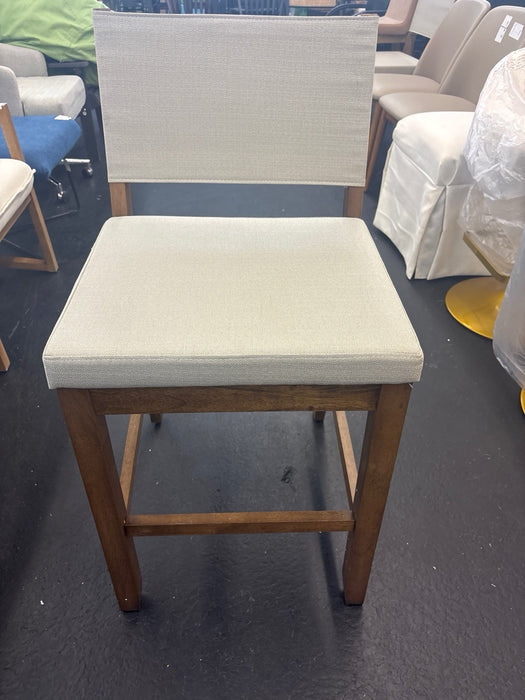 Nathan James Linus Modern Upholstered Counter Height Bar Stool with Back and Solid Rubberwood Legs in a Dark Brown Wood, Natural Light Grey/Brown, - new