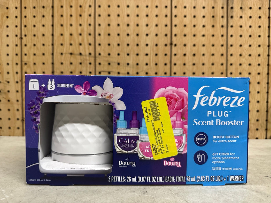 Febreze PLUG Scent Booster Kit, CALM Lavender + Vanilla Bean and April Fresh, 1 Device + 3 Refills - open_box