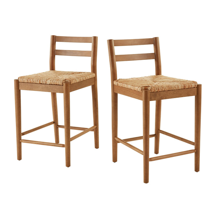 My Texas House Laurel Counter Stools with Woven Seagrass Seat, Kitchen, Warm Brown, 2 Pack - open_box