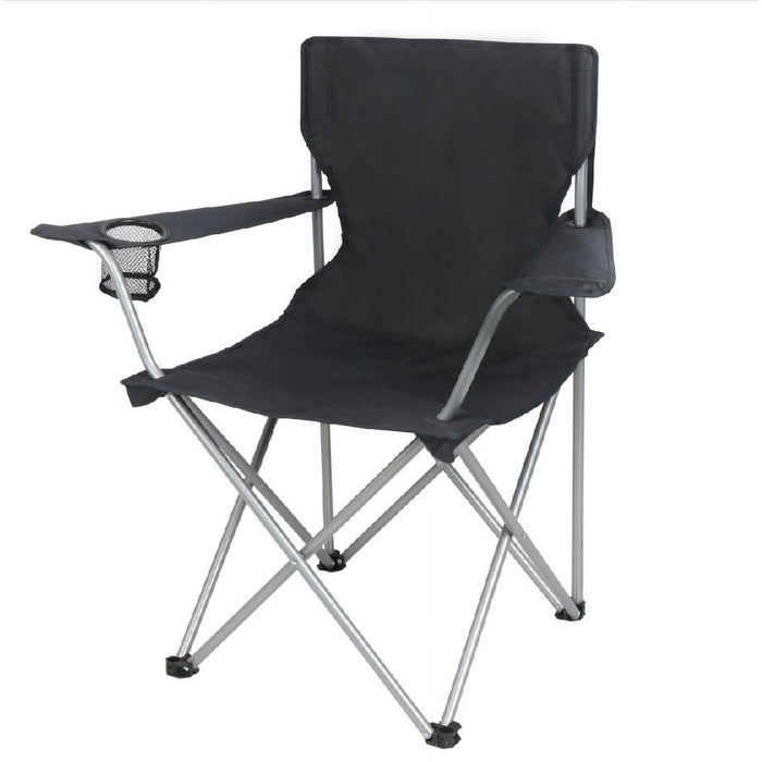 ozark trail basic quad folding camp chair with cup holder, black - new