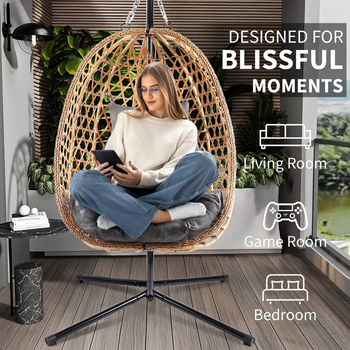 Egg Chair with Stand, Patio Wicker Bifanuo Hanging Chair, Hammock Swing Chair, 350LBS Capacity for Bedroom, Balcony, Garden - new