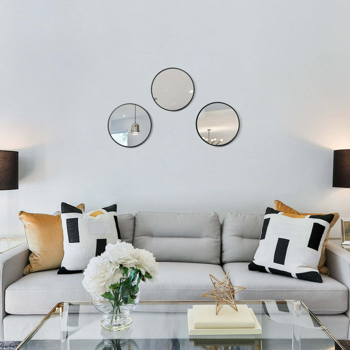 Mainstays 10" x 31" Black Round Wall Mirror, Set of 3 - new