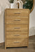 Dovander Warm Natural Brown Five Drawer Chest