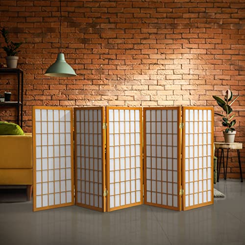 Oriental Furniture 3 ft. Tall Window Pane Shoji Screen - Honey - 5 Panels - new