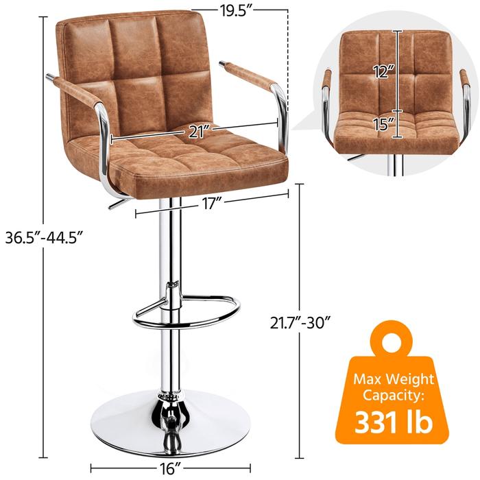 Yaheetech 2pcs PU Leather Adjustable Bar Stools for Dining Room, Retro Brown - new