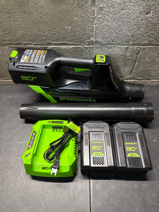 Greenworks 80V 21” Brushless (Push) Cordless Electric Lawn Mower + (500 CFM) Axial Leaf Blower (75+ Compatible Tools), (2) 2.0Ah Batteries and 30 Minute Rapid Charger - new